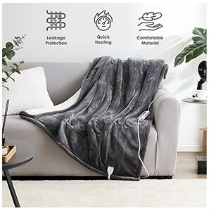 Fleece + Sherpa Packable Electric 5 Levels Fast Heating Throw Blanket + Auto Off